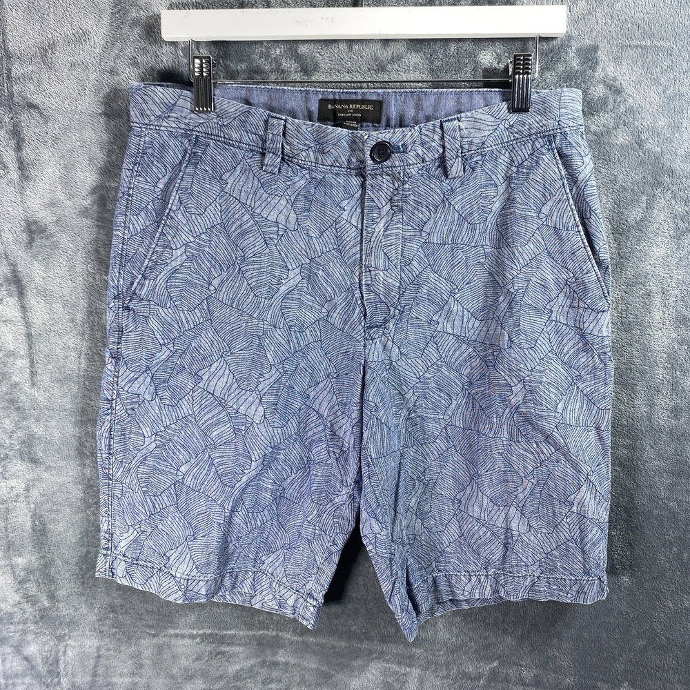 Banana Republic Emerson Chino Shorts Mens Size 30 Blue Geometric AOP 10" Inseam